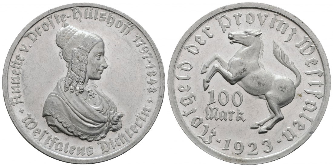 PEUS 3337 Staatliches Notgeld Westfalen Annette v. Droste-Hülshoff (1797 - 1848) 100 Mark 1923 Fast Stempelglanz
