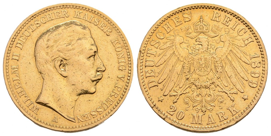 PEUS 3340 Kaiserreich - Preußen 7,16 g Feingold. Wilhelm II.(1888 - 1918) 20 Mark GOLD 1899 A Fassungsspuren, fast Sehr schön