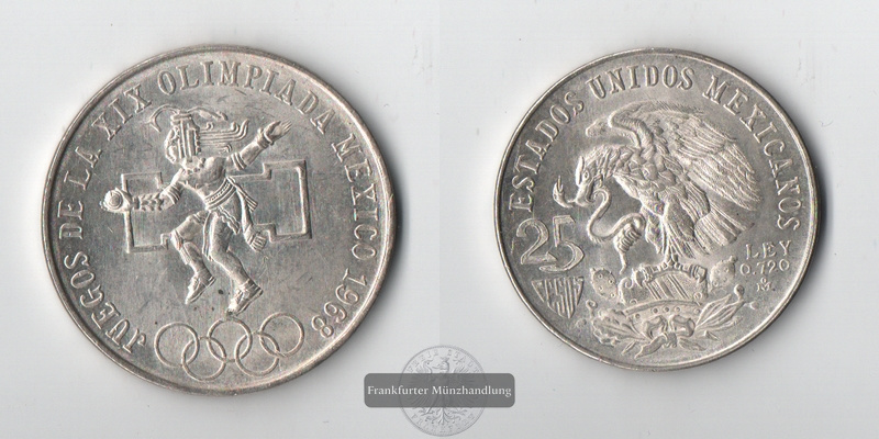  Mexiko  25 Pesos  1968  Sommer Olympiade - Mexico City   FM-Frankfurt  Feinsilber: 16,2g   