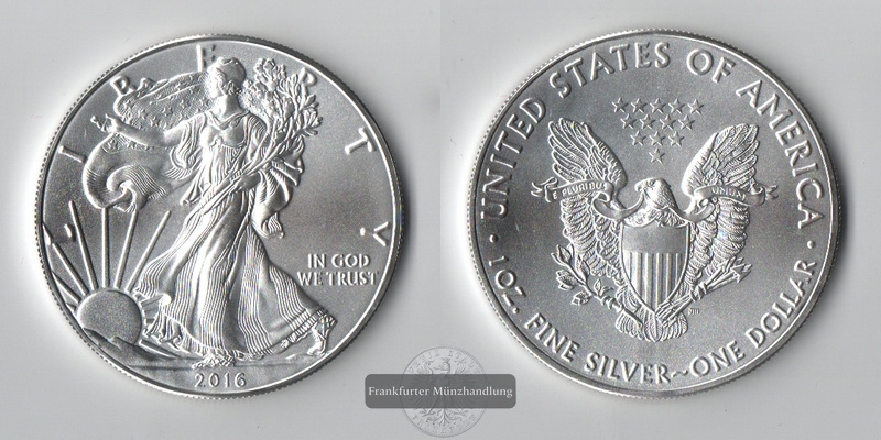  USA  1 Dollar  2016  American Silver Eagle   FM-Frankfurt     Feinsilber: 31,11g   