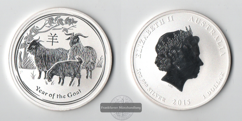  Australien  1 Dollar Lunar Serie-Ziege 2015  FM-Frankfurt  Feingewicht: 31,1g   