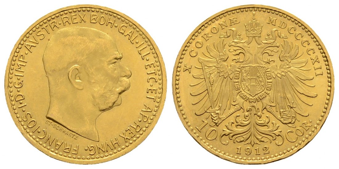 PEUS 3346 Österreich 3,05 g Feingold. Franz Joseph I. (1848 - 1916) 10 Kronen GOLD 1912 (off. NP) Stempelglanz