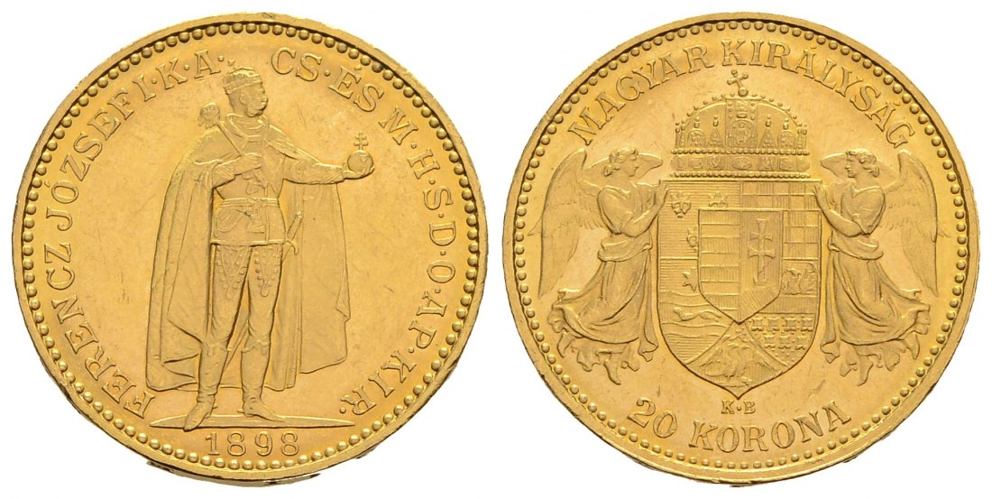 PEUS 3349 Ungarn 6,1 g Feingold. Franz Joseph I. (1848 - 1916) 20 Kronen GOLD 1898 KB Kremnitz Kl. Kratzer, Vorzüglich / Sehr schön +