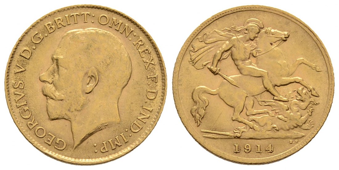 PEUS 3351 Grossbritannien 7,32 g Feingold. George V. (1910 - 1936) Sovereign GOLD 1914 Vorzüglich
