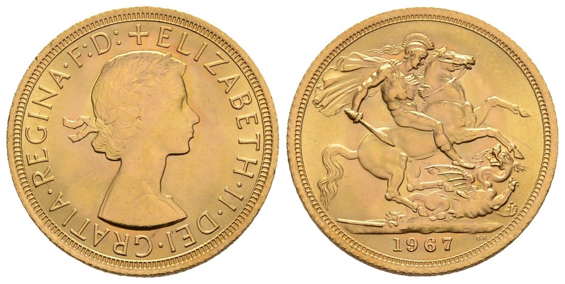 PEUS 3352 Grossbritannien 7,32 g Feingold. Elizabeth II. (1952 - heute) Sovereign GOLD 1967 Kl. Kratzer, Vorzüglich +