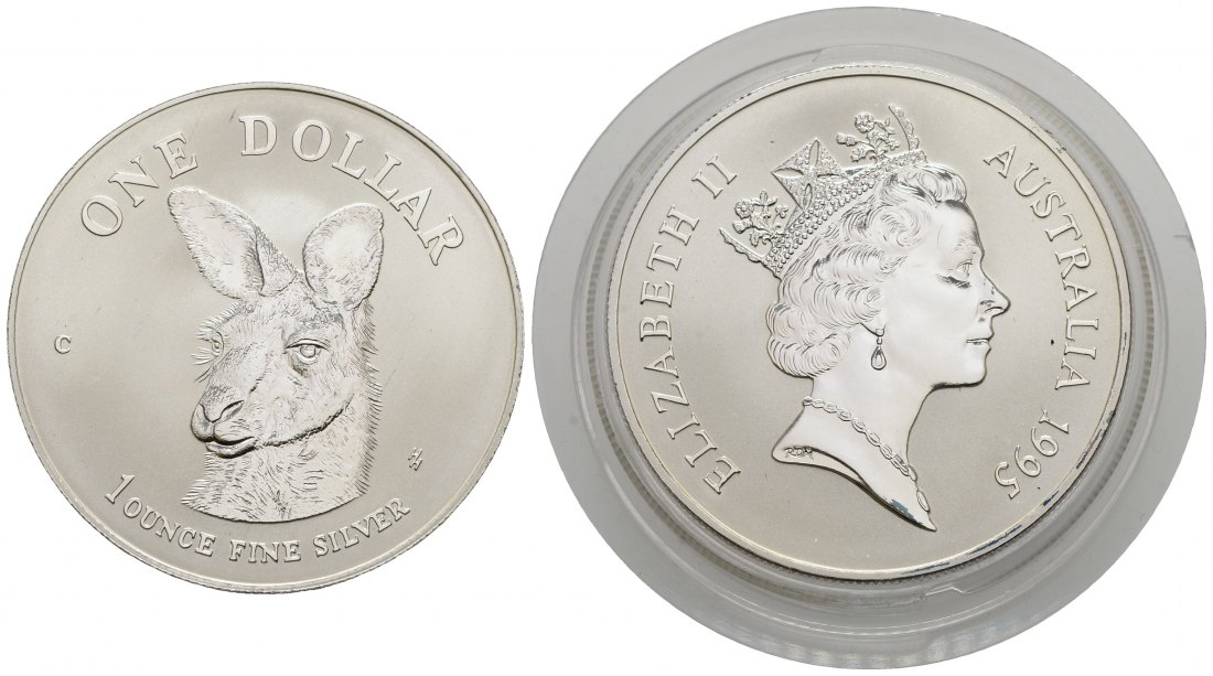 PEUS 3363 Australien 31,1 g Feinsilber. Kängurukopf Dollar SILBER 1995 C Uncirculated (in Kapsel)
