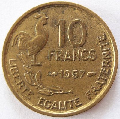  Frankreich France 10 Francs 1957 Al-Bro GUIRAUD ss-vz !!   