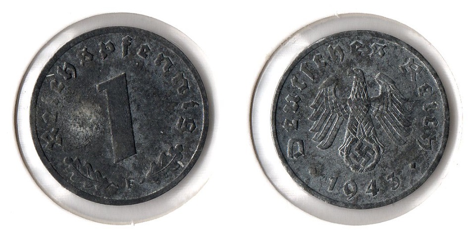  Drittes Reich 1 Reichspfennig 1943 -F- Zink *ss+/vz* Jaeger 369.   