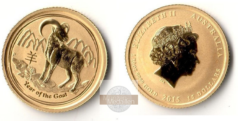 Australien  15 Dollar  2015 MM-Frankfurt Feingold: 3,11g Jahr der Ziege  