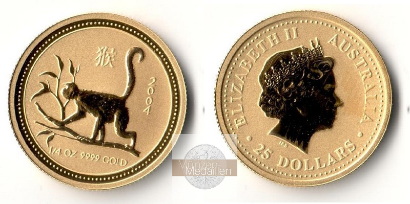 Australien  25 Dollar  2004 MM-Frankfurt Feingold: 7,78g Jahr des Affen  