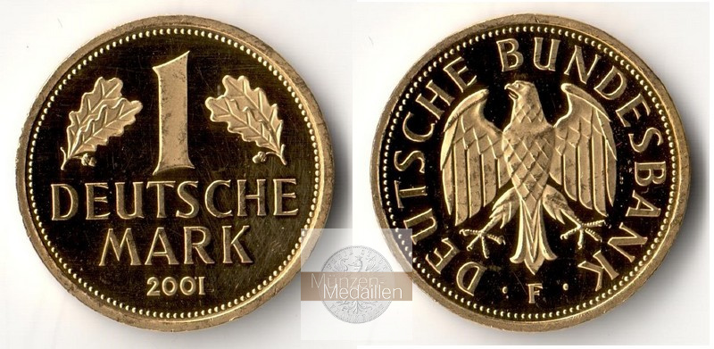 BRD   1 Mark  2001 F MM-Frankfurt   Feingold: 12g Goldene Abschiedsprägung der Deutschen Bundesbank 