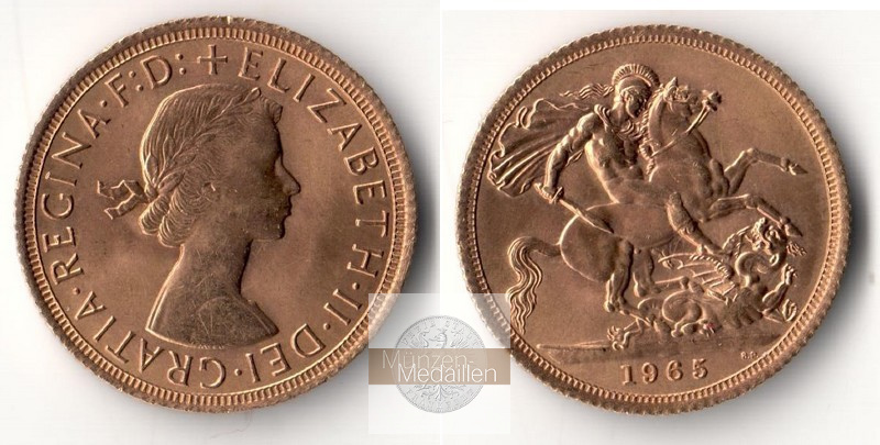 Grossbritannien MM-Frankfurt  Feingewicht: 7,32g Gold Sovereign 1965 vz/ss