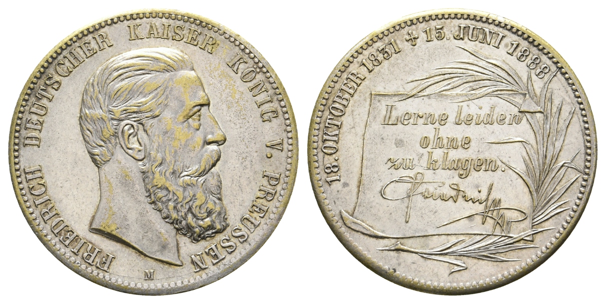  Preussen, Medaille 1888; versilberte Bronze; 18,26 g, Ø 39 mm   