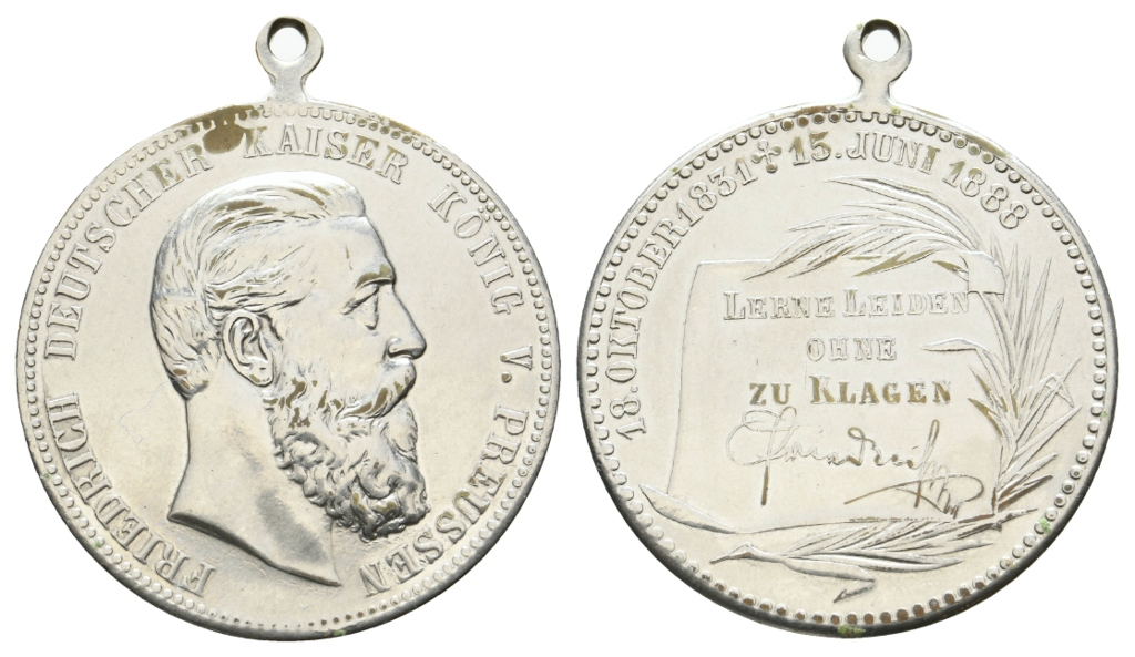  Preussen, Medaille 1888; Silberlegierung, tragbar; 19,42 g, Ø 39 mm   
