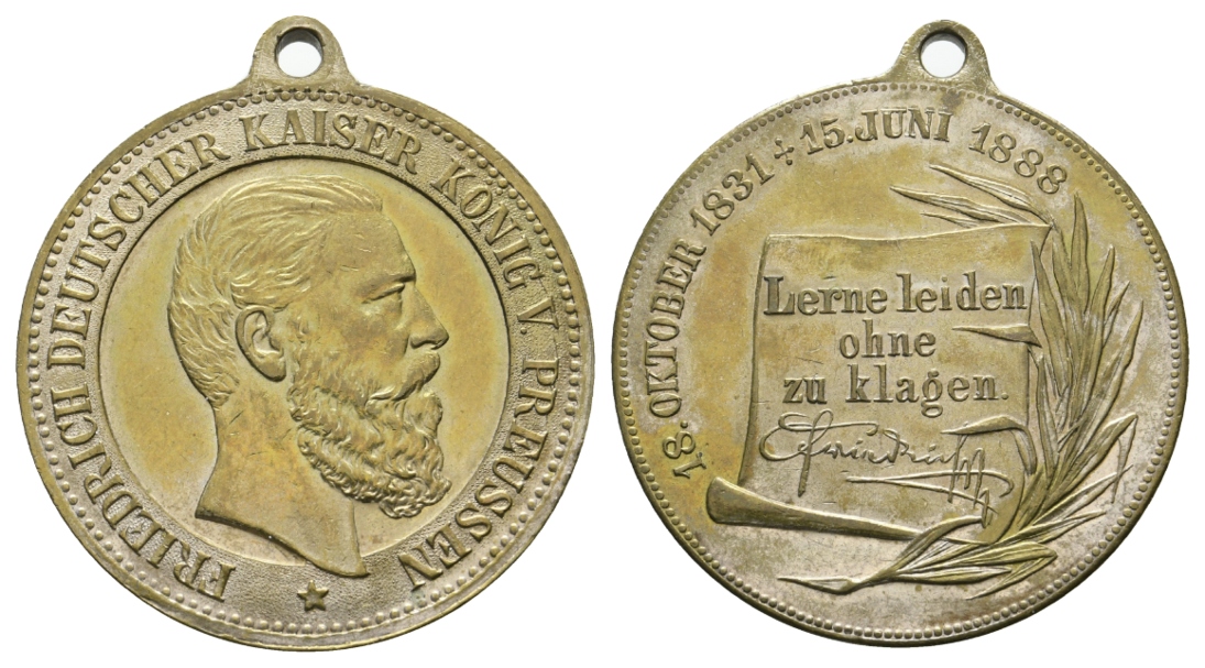  Preussen, Medaille 1888; Bronze versilbert, tragbar; 26,81 g, Ø 40 mm   