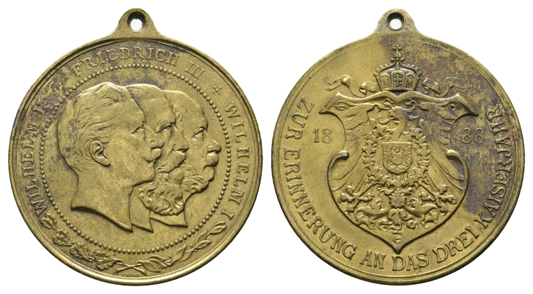 Preussen, Medaille 1888; Bronze, tragbar; 20,56 g, Ø 35 mm   