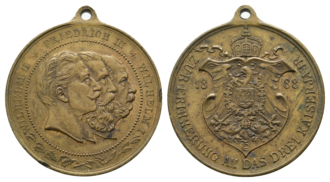  Preussen, Medaille 1888; Bronze, tragbar; 20,75 g, Ø 35 mm   