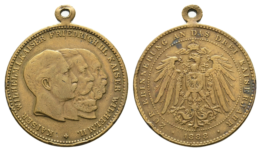  Preussen, Medaille 1888; Bronze, tragbar; 9,57 g, Ø 30 mm   