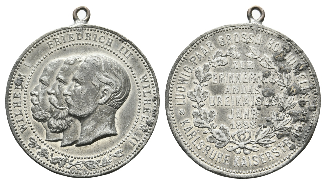  Preussen, Medaille 1888; Zink, tragbar; 15,85 g, Ø 34 mm   