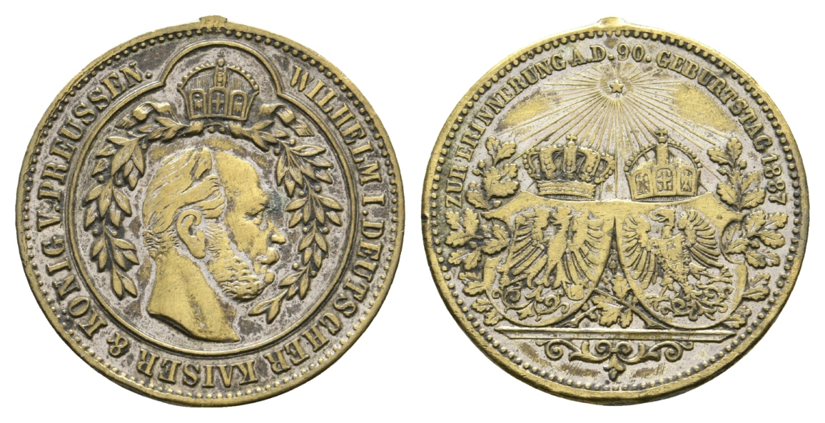  Preussen, Medaille 1887; Bronze versilbert, entfernte Öse; 7,73 g, Ø 28 mm   