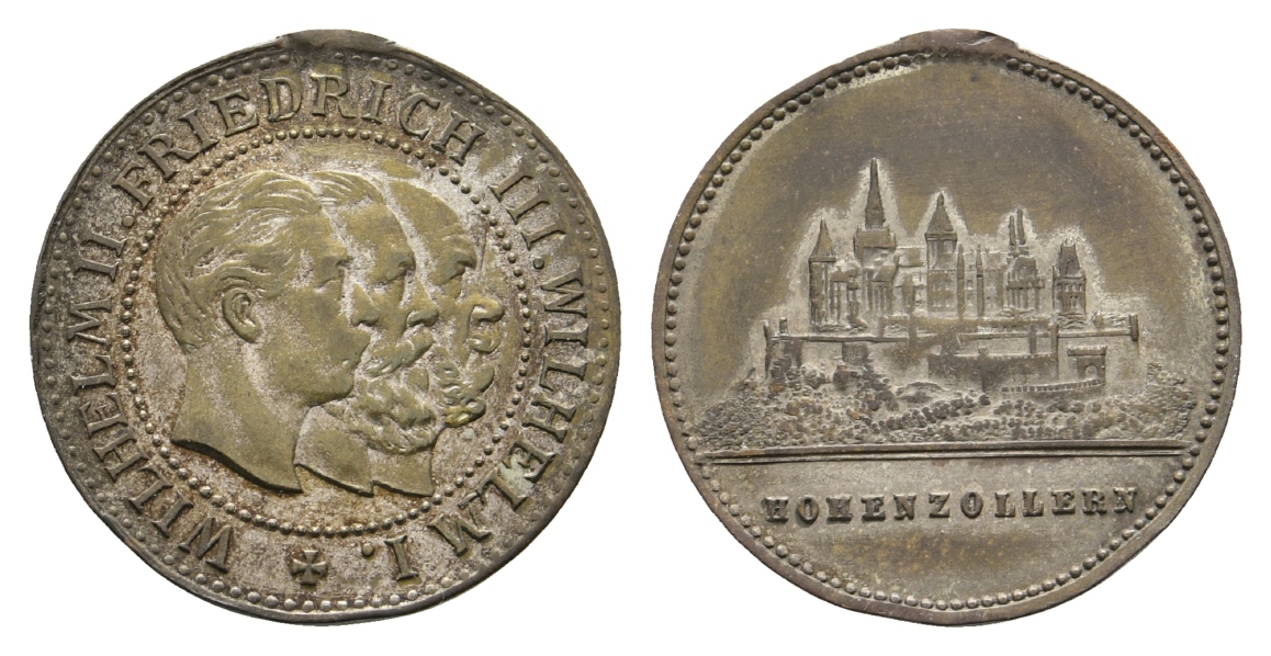  Preussen,Hohenzollern; Medaille o.J.; Bronze, entfernte Öse; 3,25 g, Ø 23 mm   