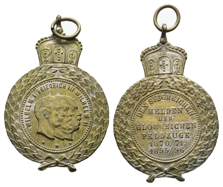  Preussen, Medaille 1896; Bronze, Restversilberung, tragbar; 9,83 g, 41 x 30 mm   