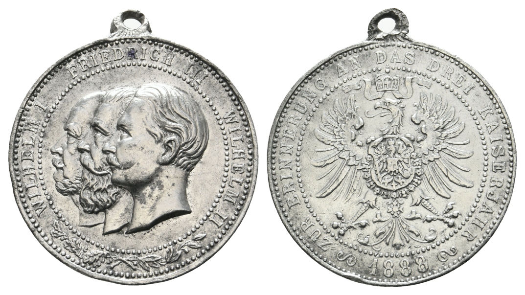  Preussen, Medaille 1888; Zinn, tragbar; 14,44 g, Ø 34 mm   
