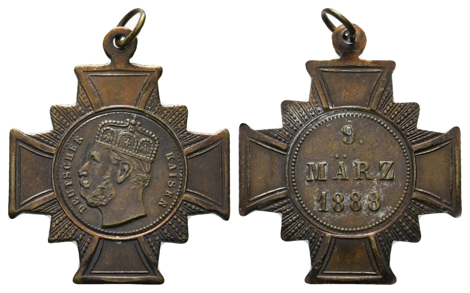  Preussen, Medaille 1888; Bronze, tragbar; 7,03 g, 30 x 30 mm   