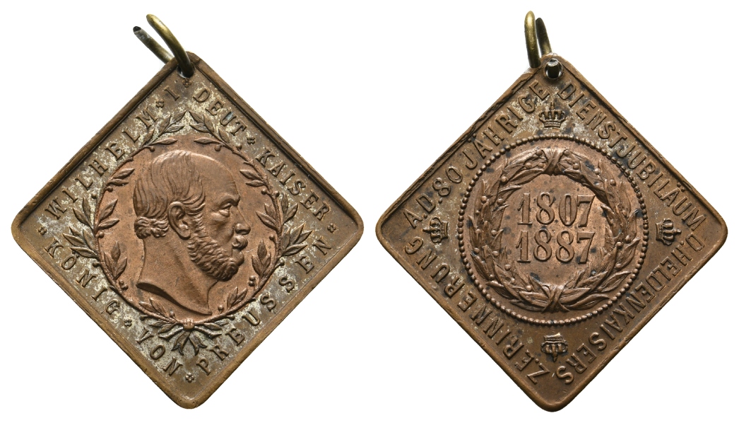  Preussen, Medaille 1887; Bronze, tragbar; 12,67 g, 27 x 27 mm   