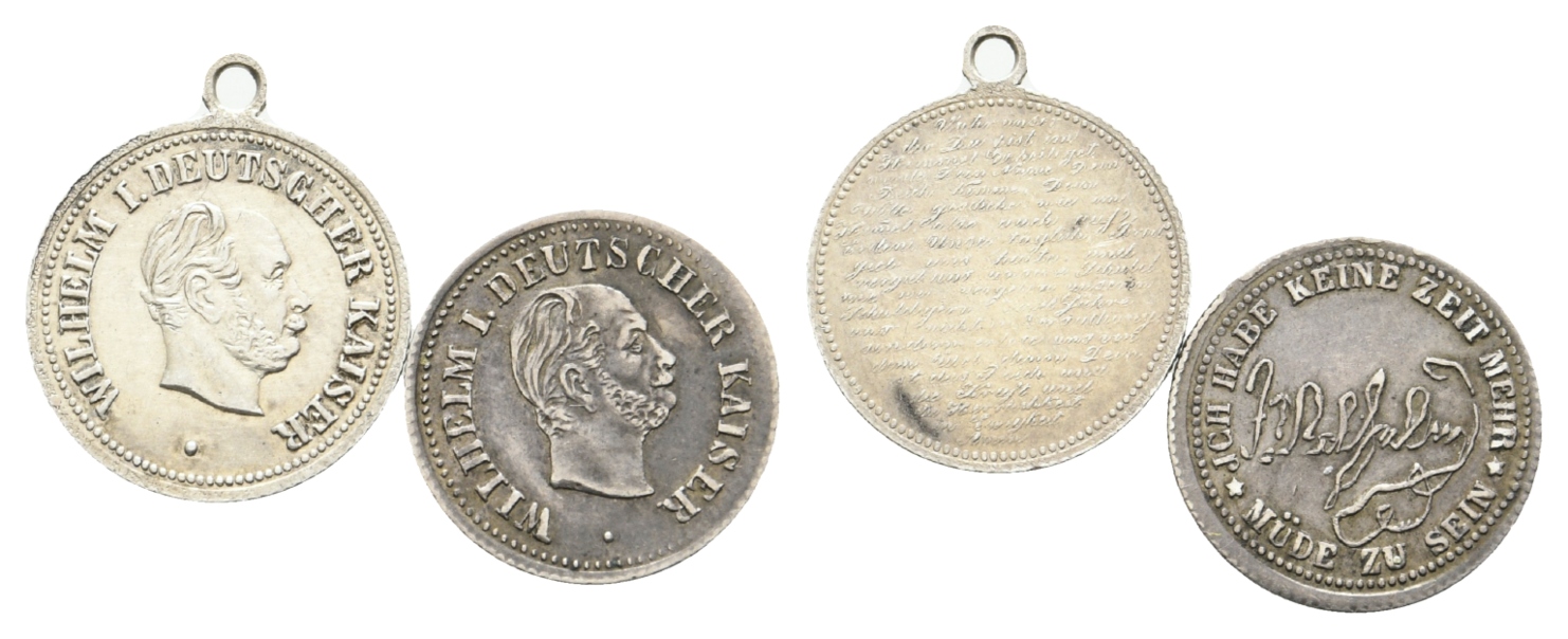  Preussen,2 Medaillen o.J.; Silberlegierung; 1,04 g/1,00 g, Ø 17 mm/16 mm   