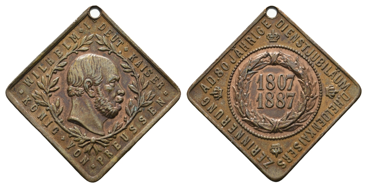  Preussen, Medaille 1887; Bronze, gelocht; 12,25 g, 27 x 27 mm   