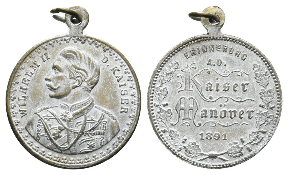  Preussen, tragbare Medaille 1891; Bronze versilbert; 7,90 g, Ø 27 mm   