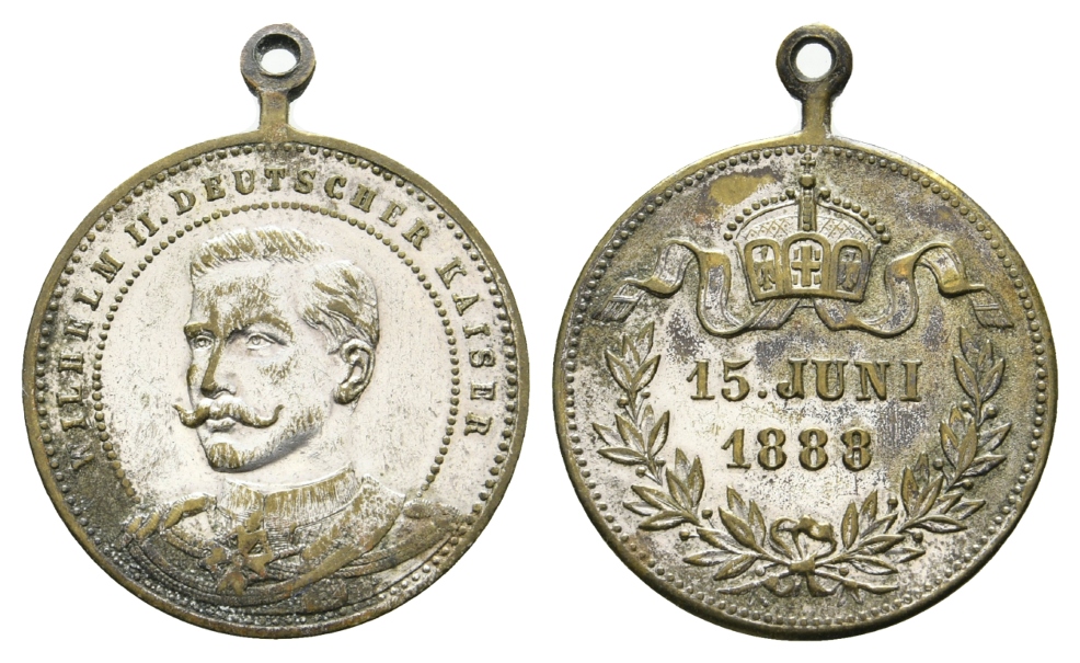 Preussen, tragbare Medaille 1888; Bronze versilbert; 6,79 g, Ø 26 mm   