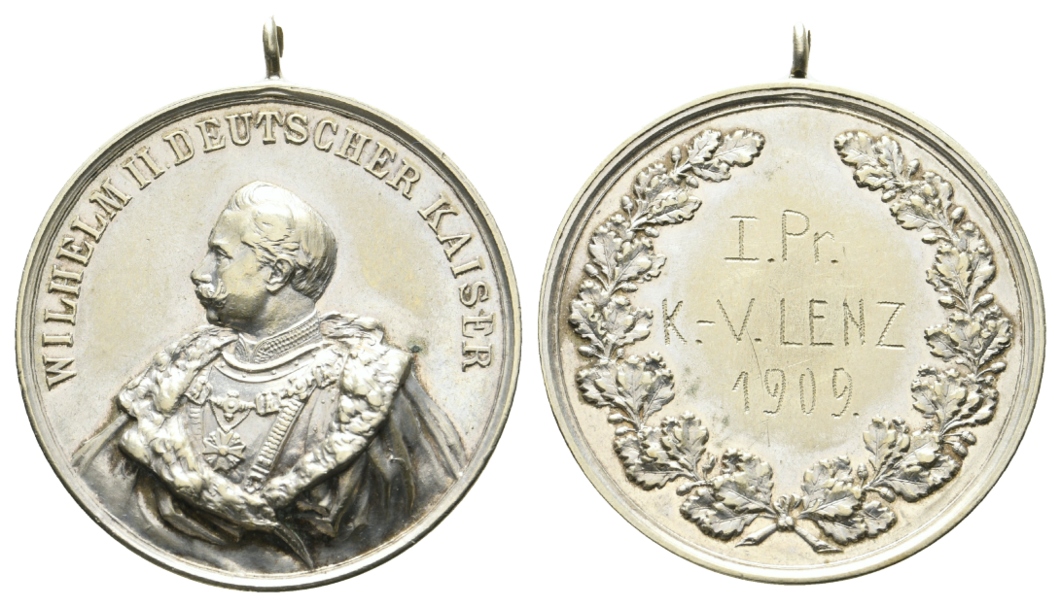  Preussen, Medaille 1909; Bronze versilbert, tragbar; 26,34 g, Ø 38 mm   