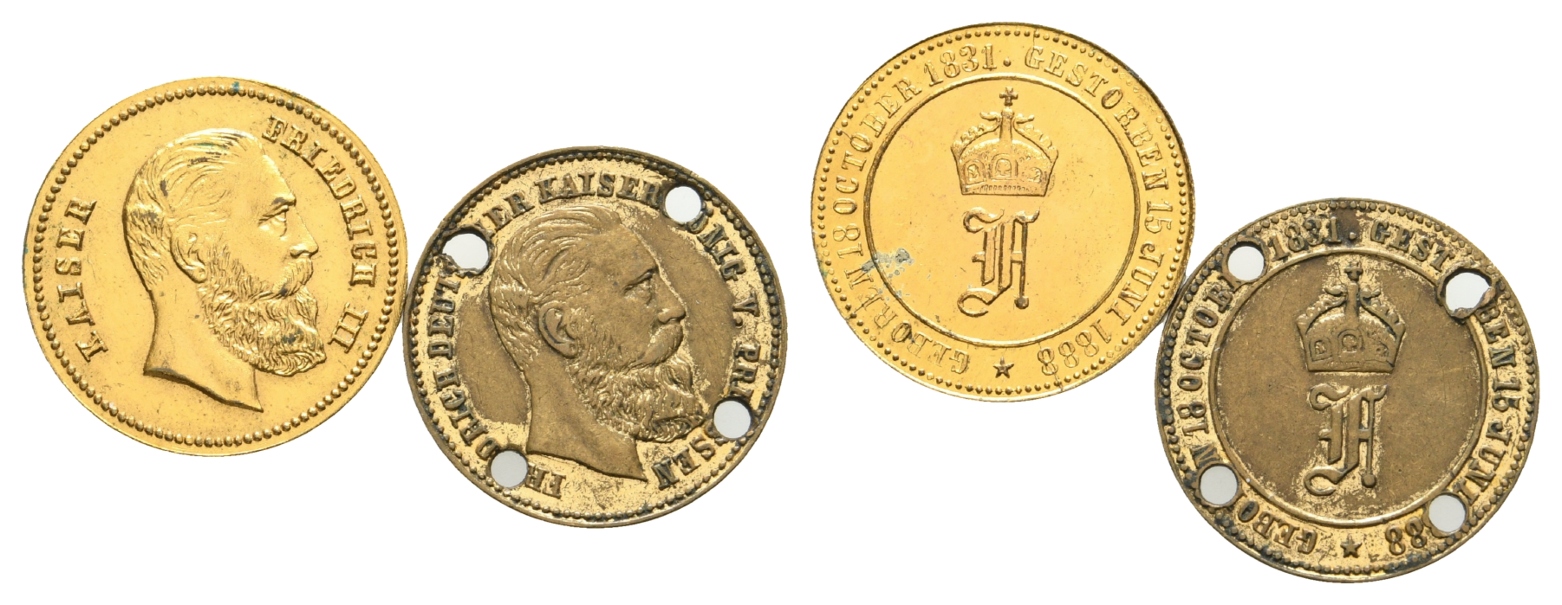  Preußen, 2 Jetons 1888; Bronze; 2,32 g/2,05 g; Ø 19,7 / 19,5 mm   