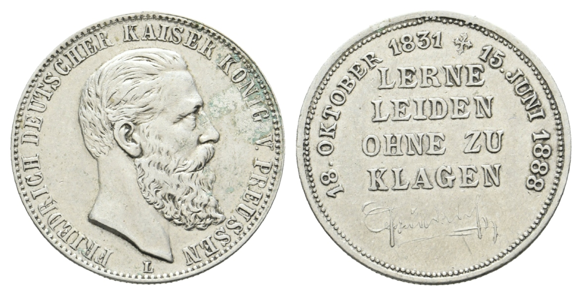 Preussen, Medaille 1888; Bronze, Silberlegierung; 11,48 g, Ø 29,2 mm   