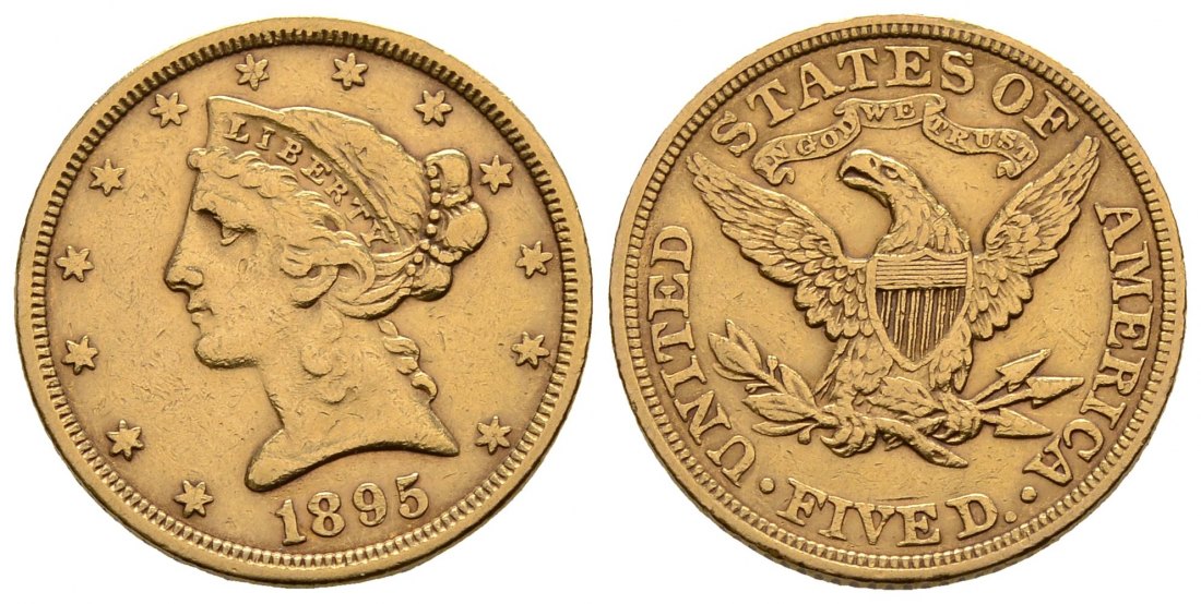PEUS 3473 USA 7,52 g Feingold. Coronet Head 5 Dollars GOLD 1895 Sehr schön