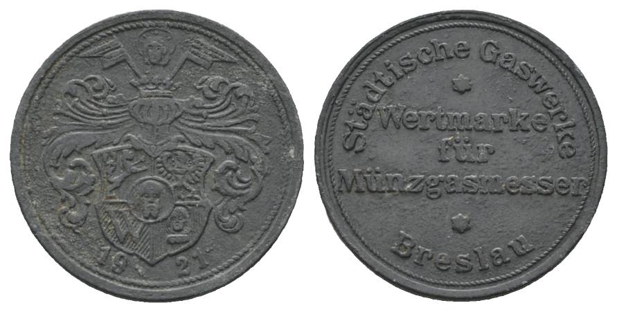  Breslau, Wertmarke für Münzgasmesser 1921   