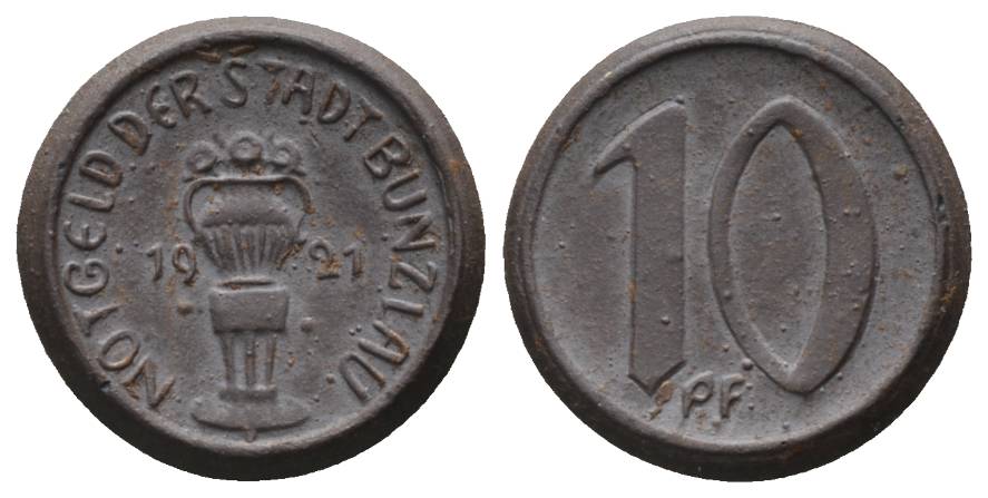  Bunzlau, Notgeld, 10 Pfennig 1921; braunes Steinzeug   