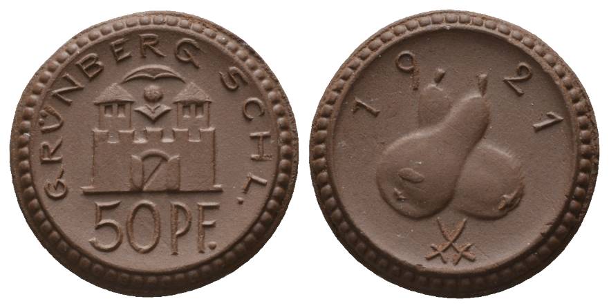  Grünberg, Notgeld, 50 Pfennig 1921, in Meißen geprägt   