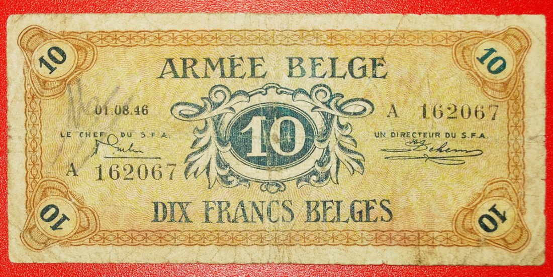  * OCCUPATION OF GERMANY: BELGIUM ★10 FRANCS 1946 RARE! LOW START ★ NO RESERVE!   