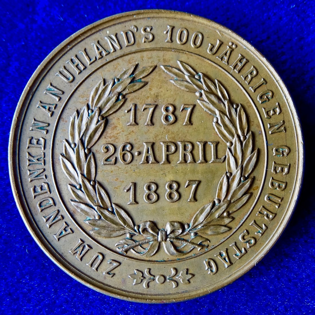  Stuttgart, Bronze- Medaille zum 100. Geburtstag von Ludwig Uhland von Georg Schiller   