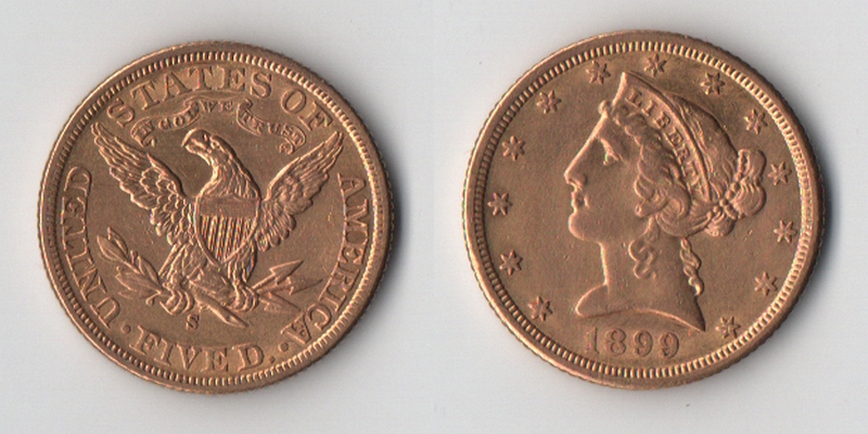 USA  5 Dollar  1899 MM-Frankfurt Feingold: 7,52g Liberty  