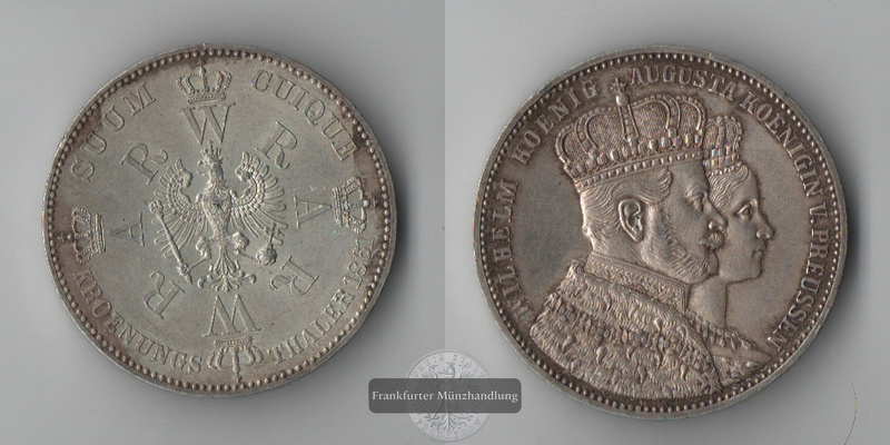  Preussen,  Krönungstaler  1861  Wilhelm I. FM-Frankfurt  Feinsilber: 16,67g   