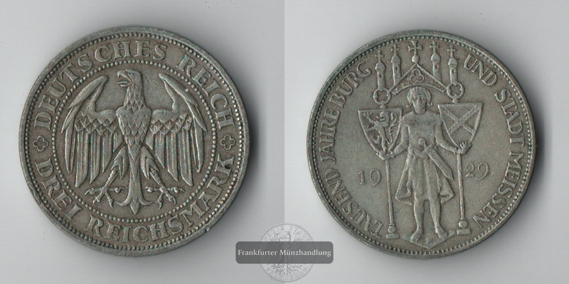  Deutschland, Weimarer Republik 3 Reichsmark  1929 E FM-Frankfurt Feinsilber: 7,5g   