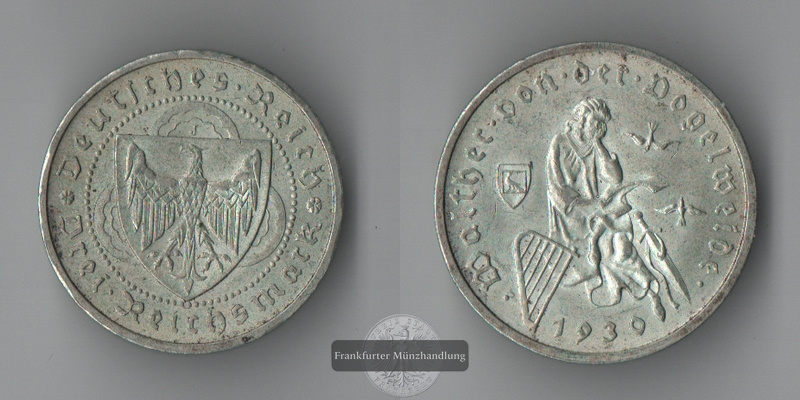  Deutschland, Weimarer Republik 3 Reichsmark  1930 J FM-Frankfurt Feinsilber: 7,5g   