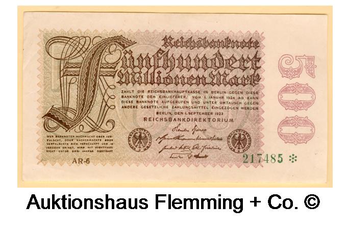 Inflation 500 Millionen Mark 1. Sept. 1923 Rosenberg Nr.109d/Pick 110d II