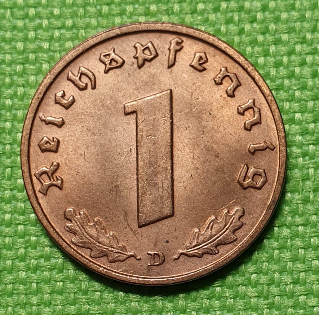 Drittes Reich: 1 Reichspfennig 1938 D Deutsches Reich stempelglanz Münze Original