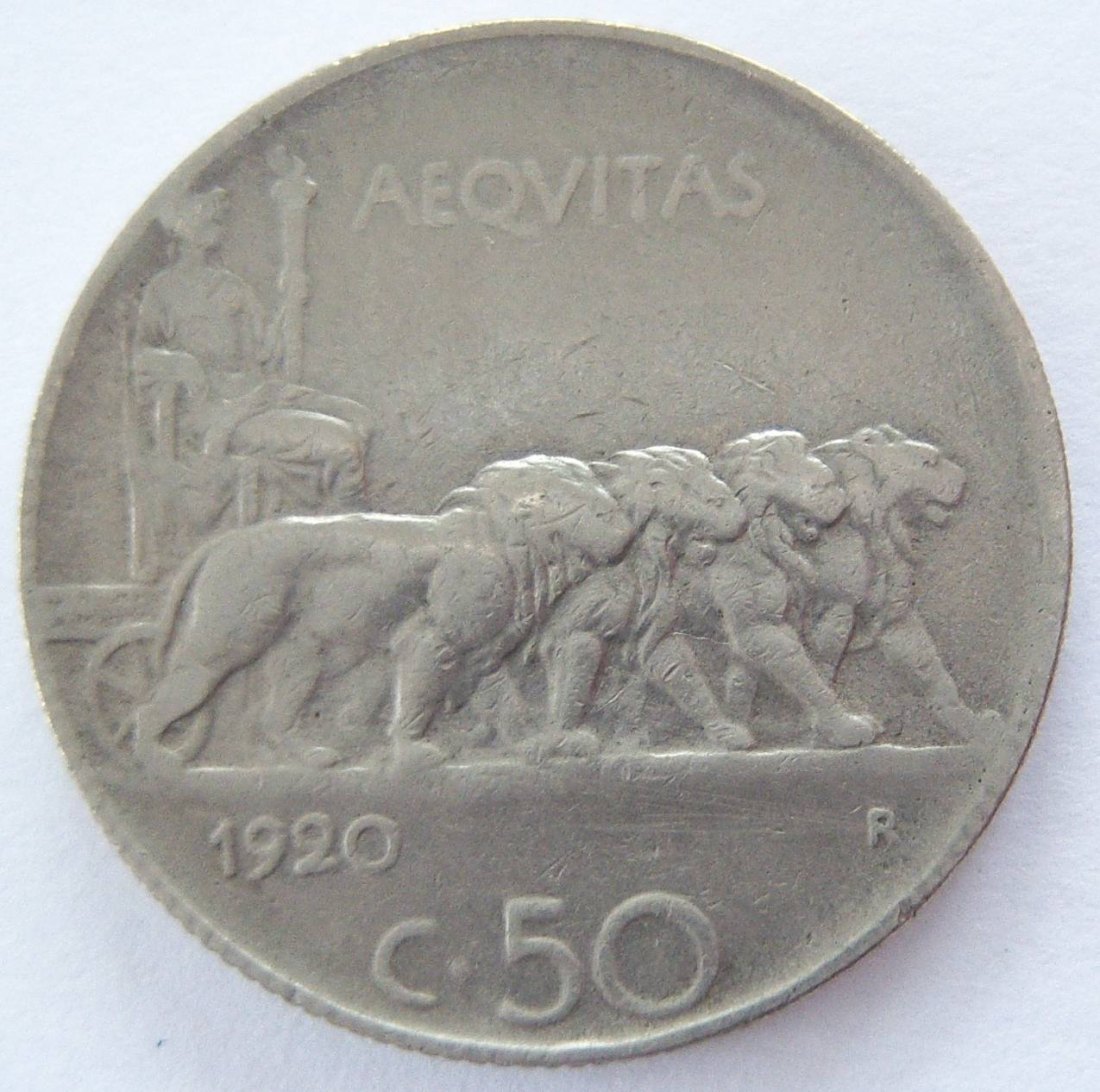  Italien 50 Centesimi 1920 Rand geriffelt Riffelrand   