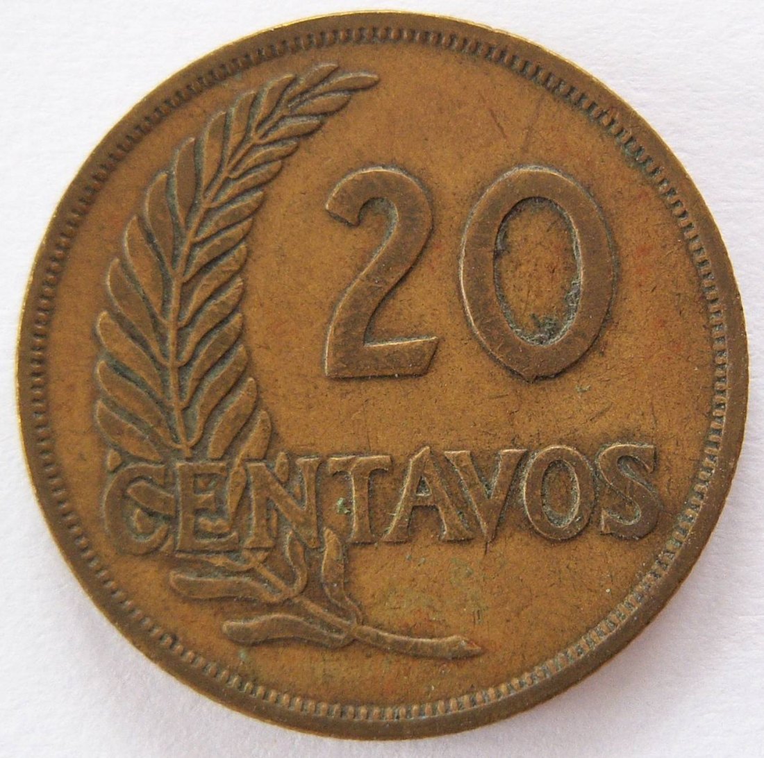  Peru 20 Centavos 1945   